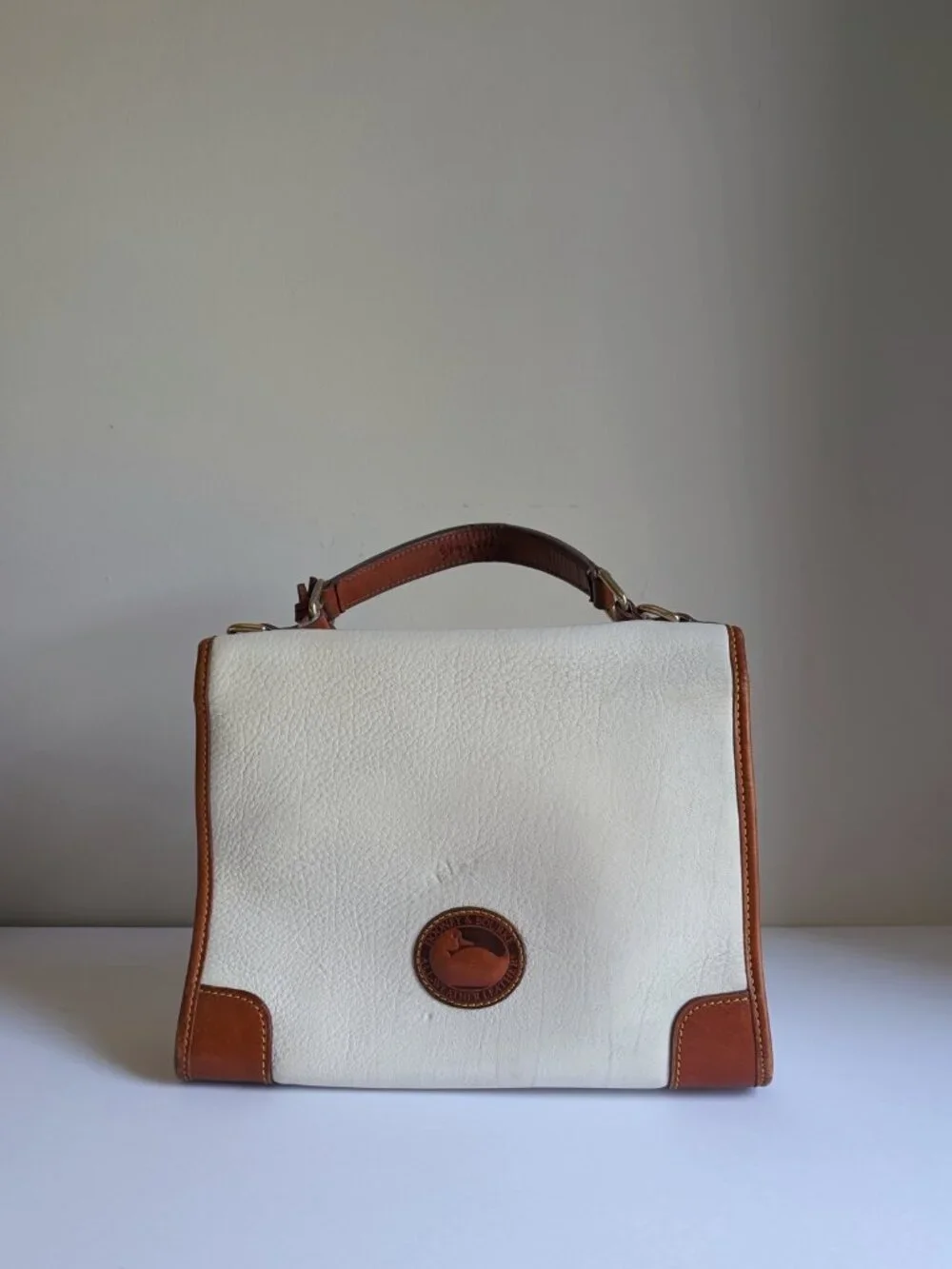 Vintage Dooney & Bourke AWL Satchel | Bone & British Tan | Made in USA - Picture 2 of 5